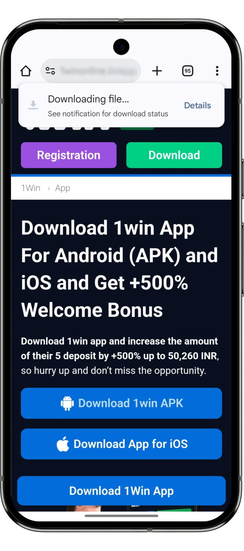 Wait for the wowbet apk file to be downloaded to your device.