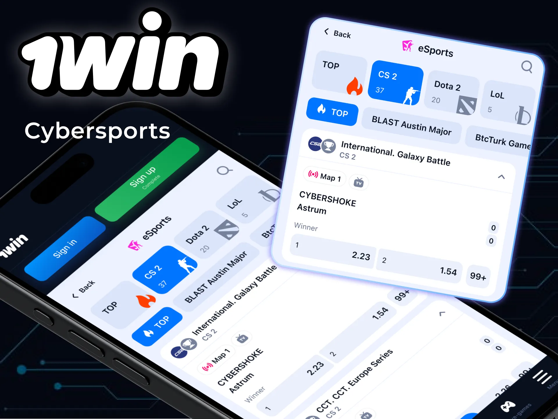 You can also bet on the cybersports disciplines in the wowbet app.