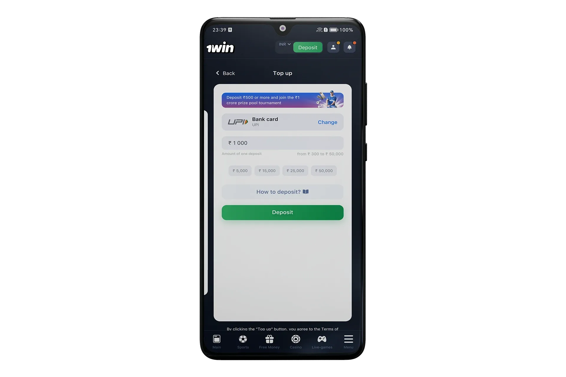 Top up your wowbet account balance.