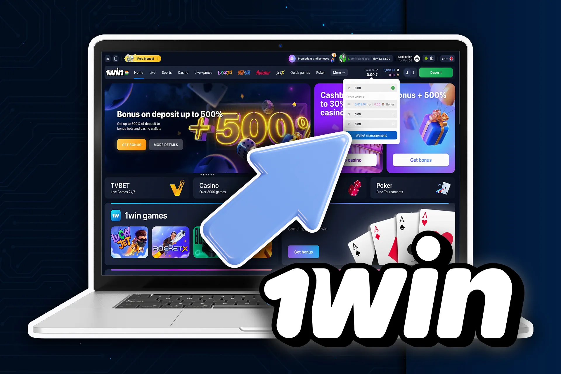 Open the wowbet cashier by clicking on the green Deposit button.