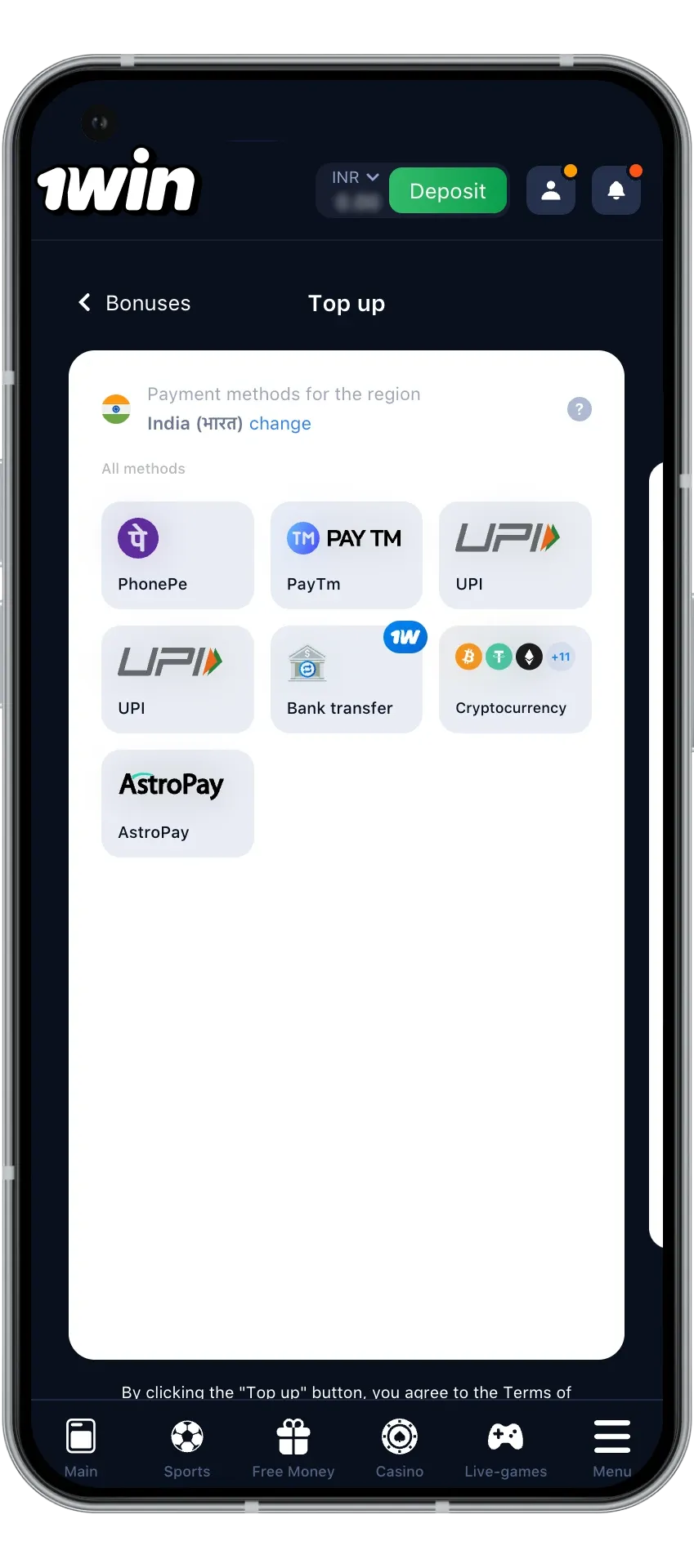 Choose your preferred payment method to make a deposit at wowbet.