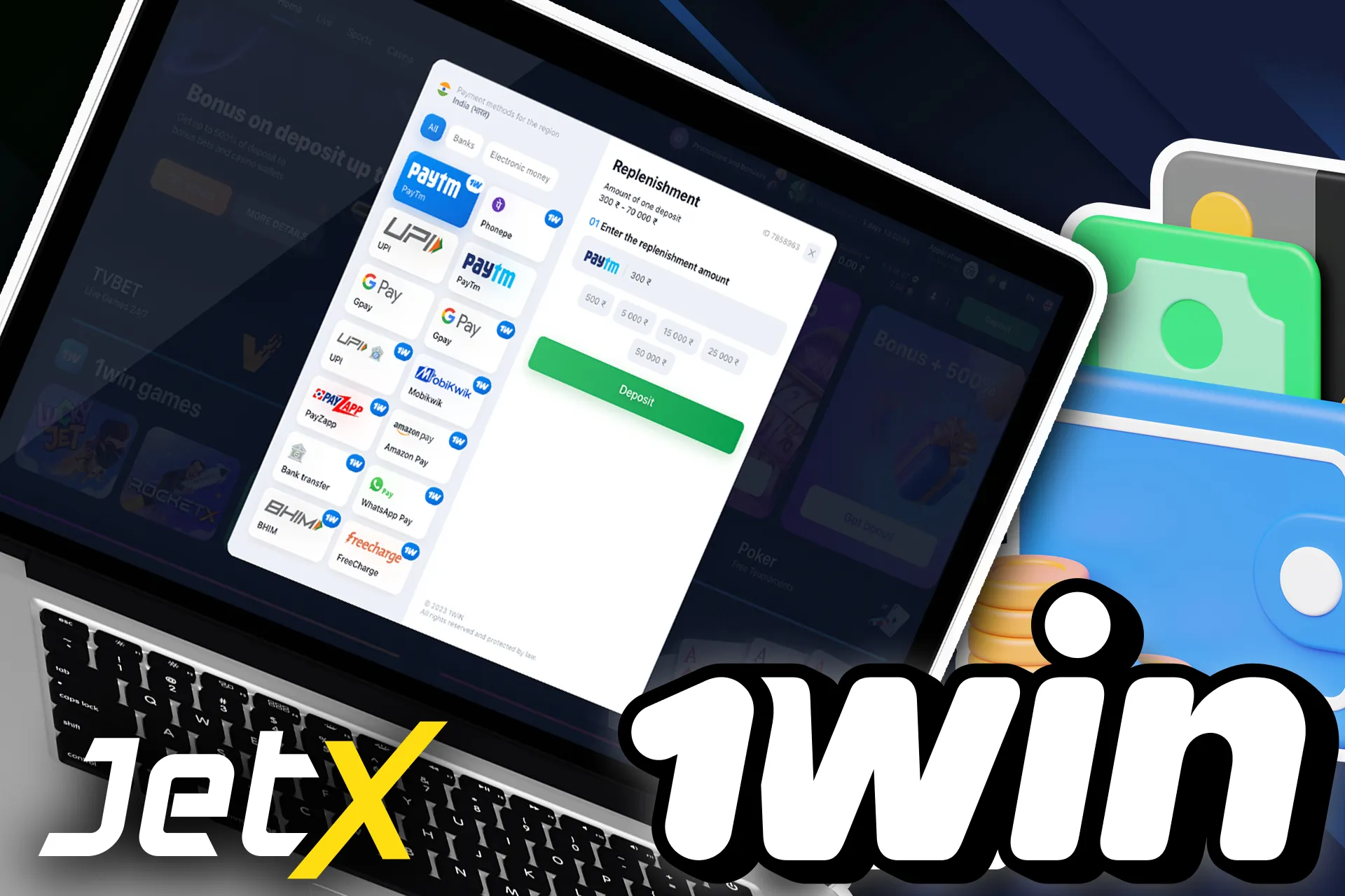 Go to the wowbet cashier to deposit qyour account and play Jet X.