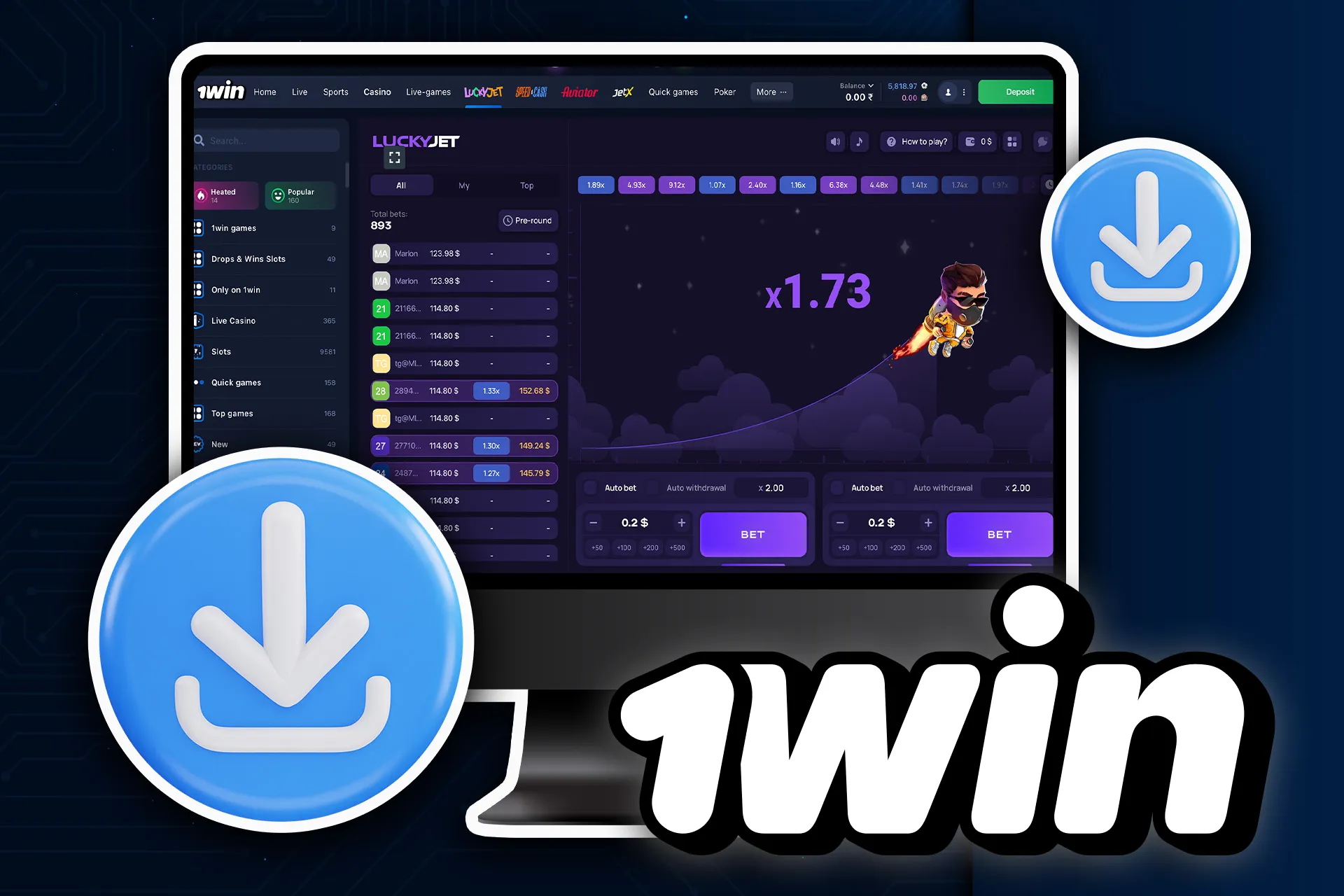 Download the wowbet app on your PC or laptop and start playing Lucky Jet.
