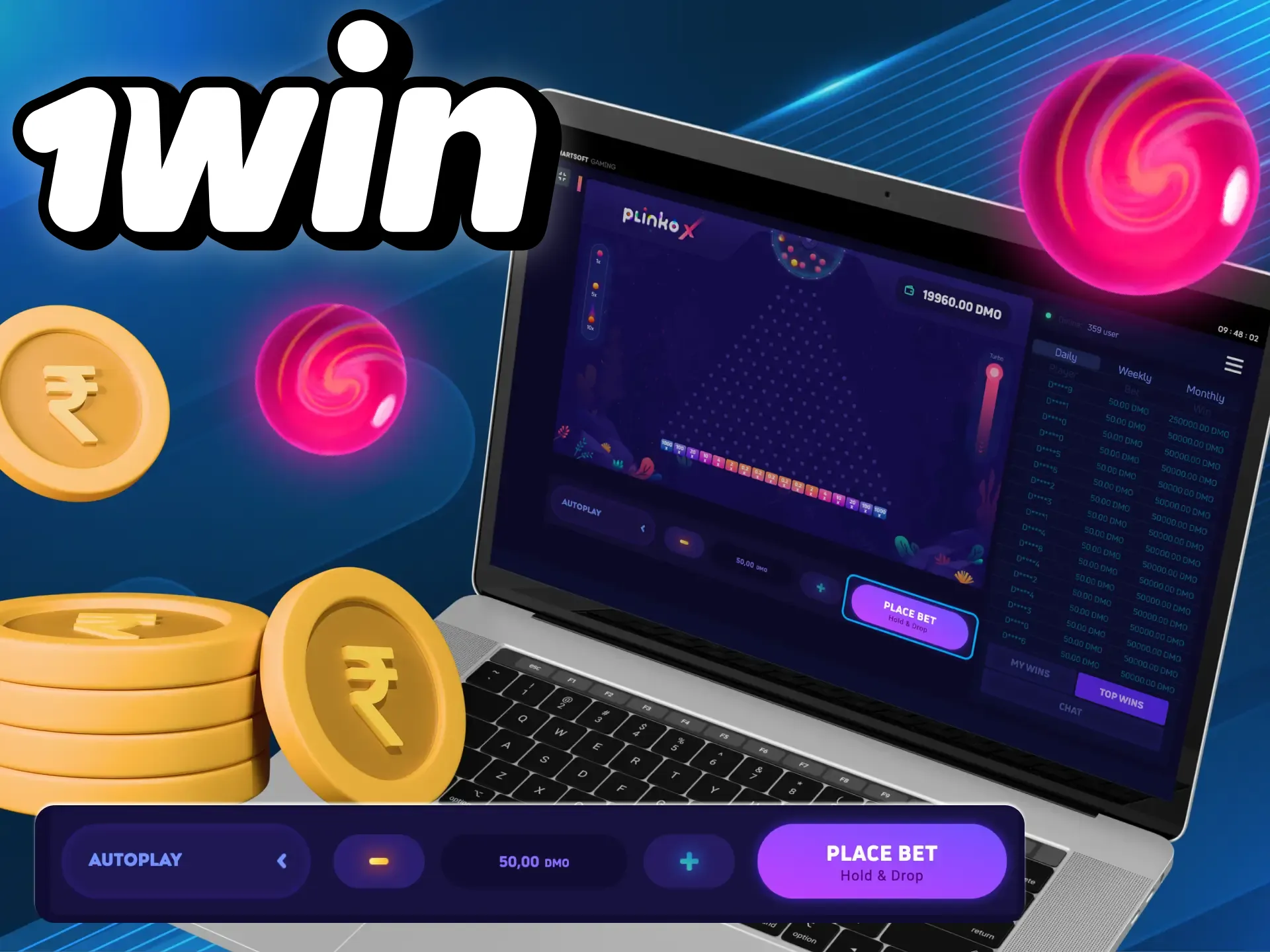 Place bets in the plinko game to win at the wowbet online casino.