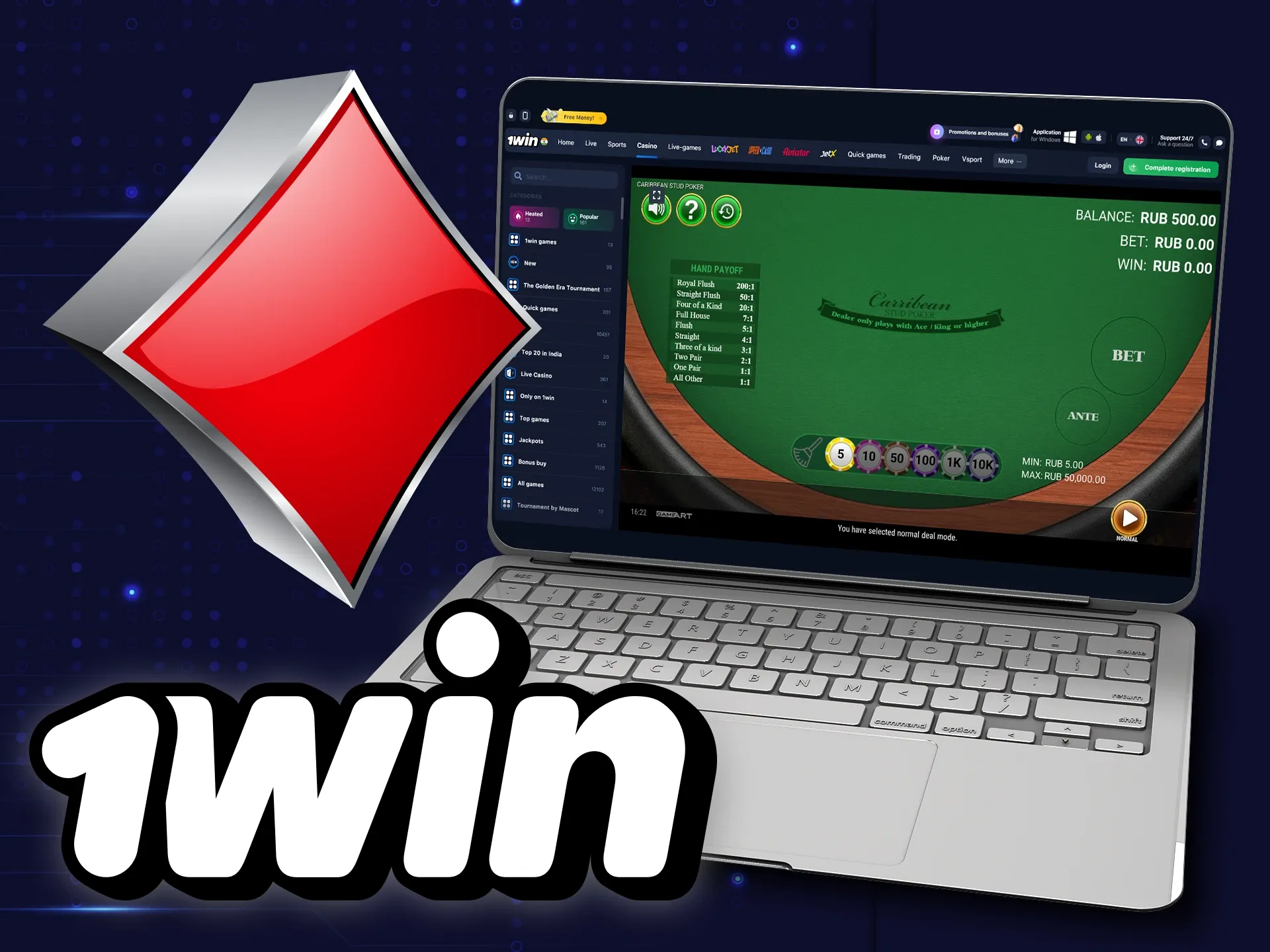 Try yourself in the stud version of poker in the wowbet casino.