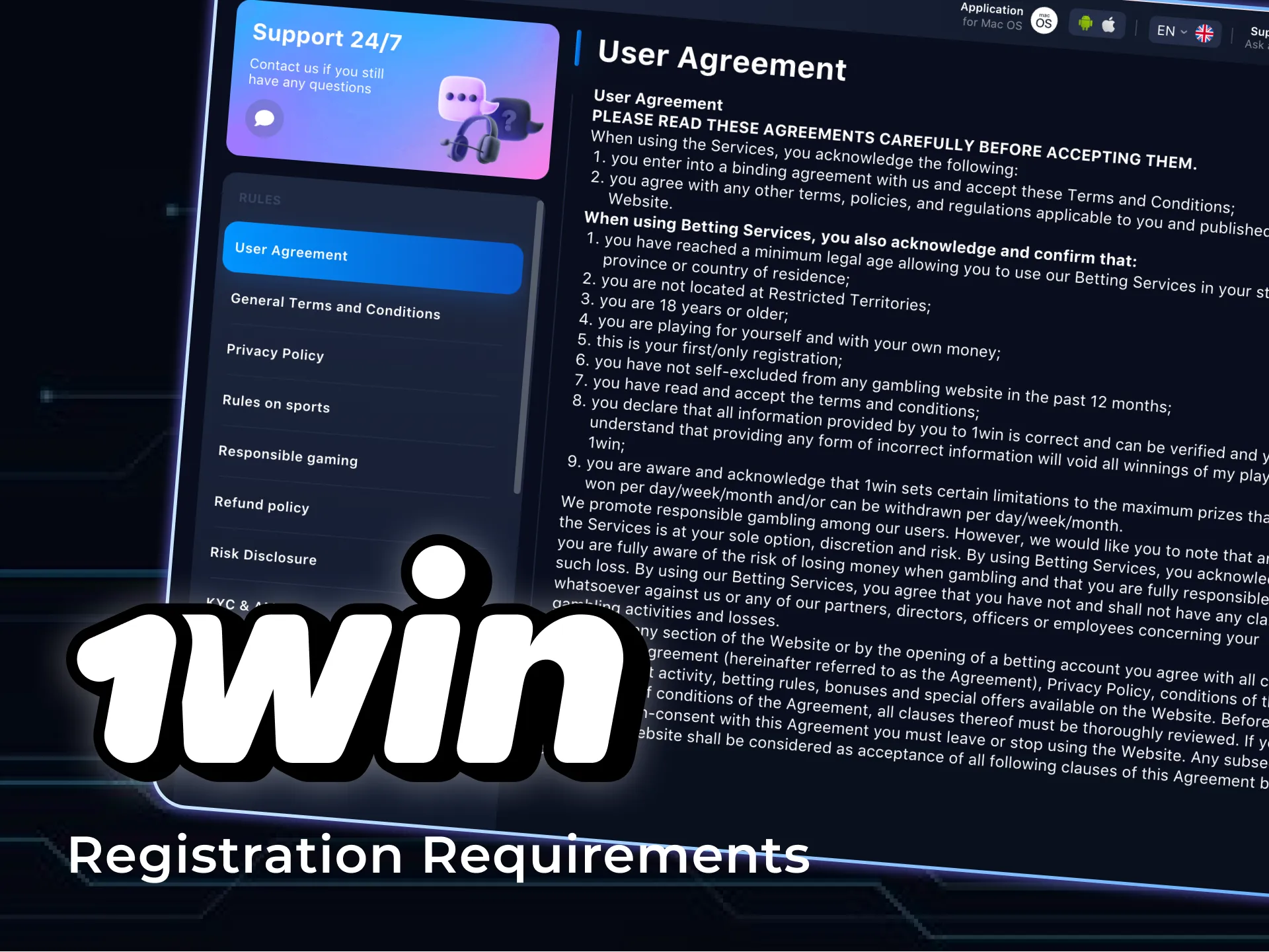 Meet the requirements to create the wowbet account.